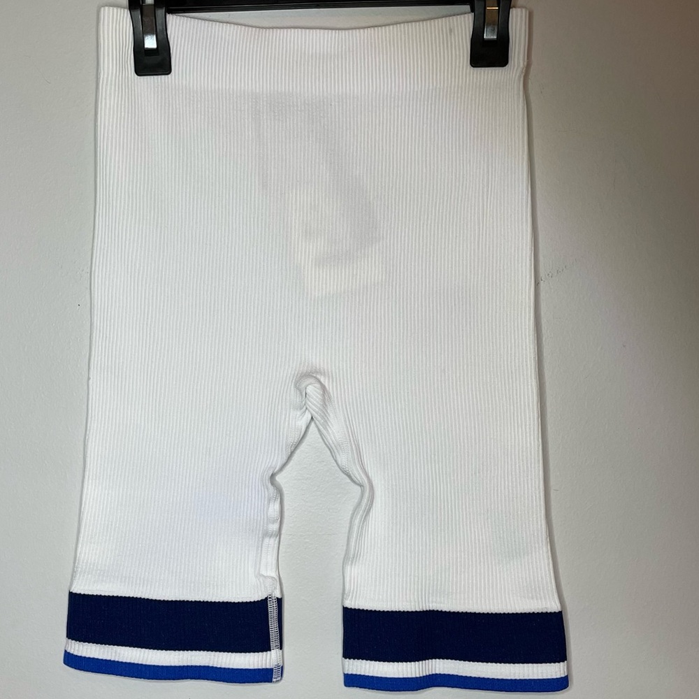 ZARA Ribbed White and Blue Bike Shorts